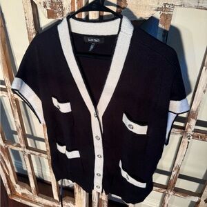Ellen Tracy Black and White Knit Cardigan